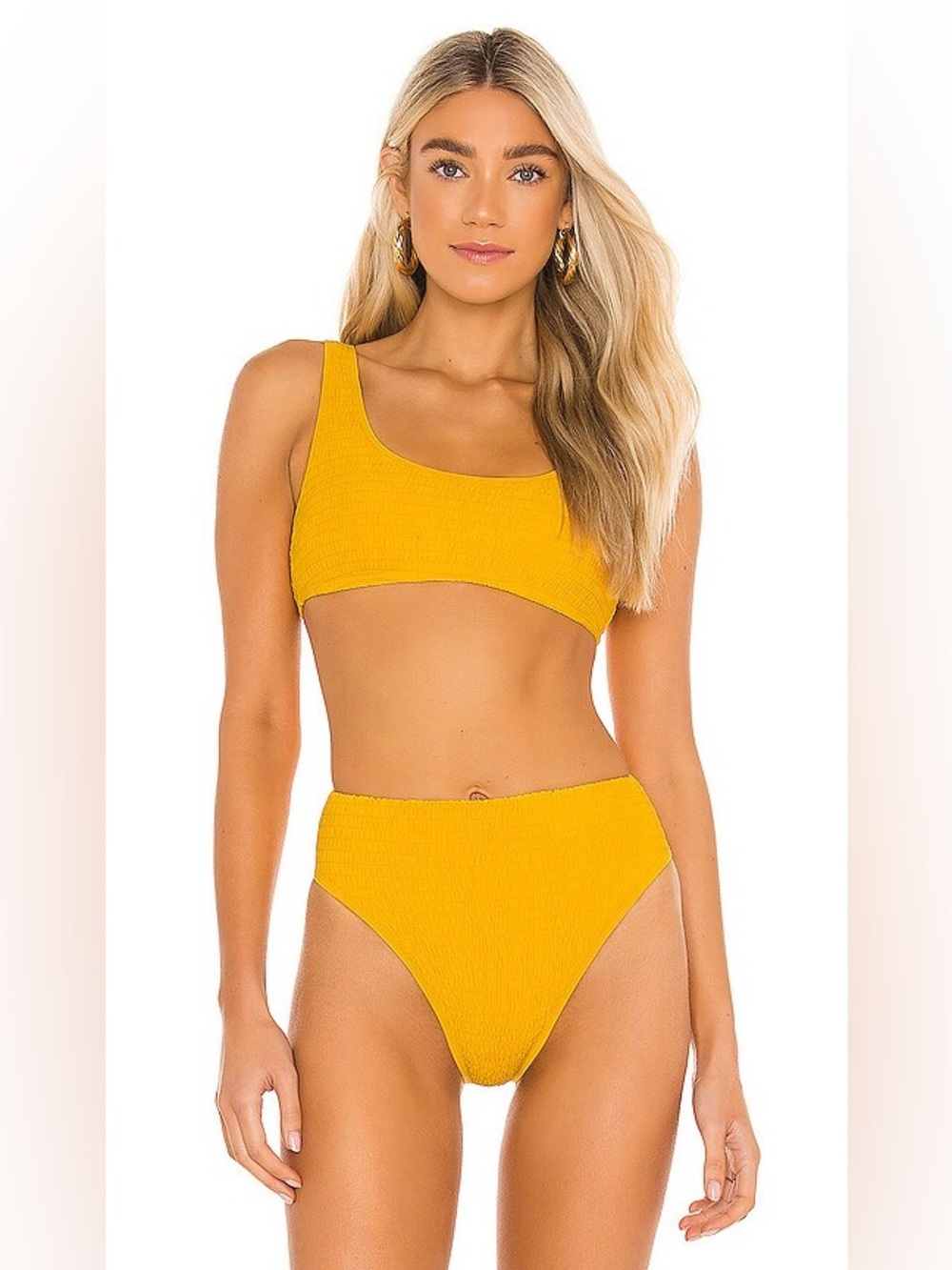 LSPACE Izzie Barlette Bitsy Marigold Yellow Ruched 2 Piece Bikini Swimsuit NWT M
